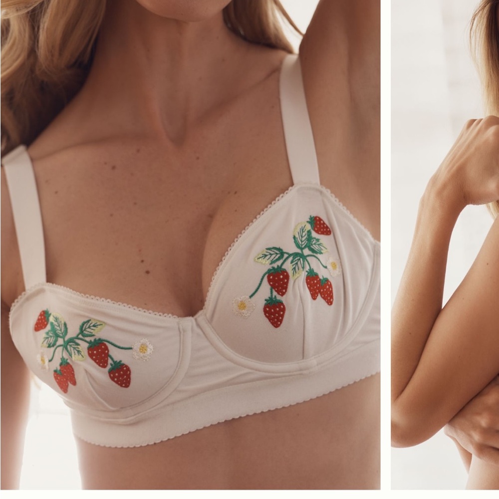 Anthropology Strawberry embroidered bra size small